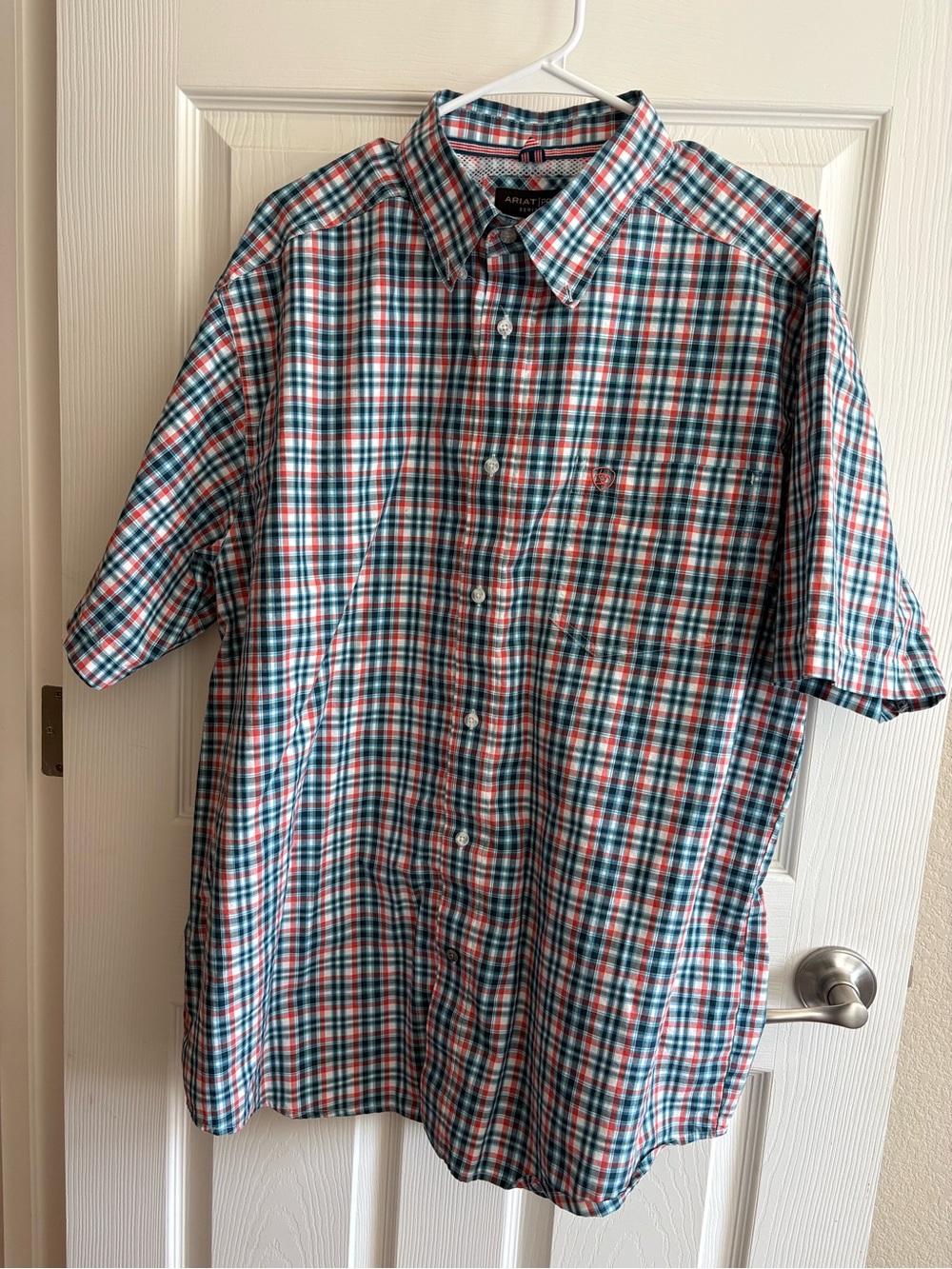 Ariat Short-Sleeve Plaid Button-Down Shirt — Red, Blue & White